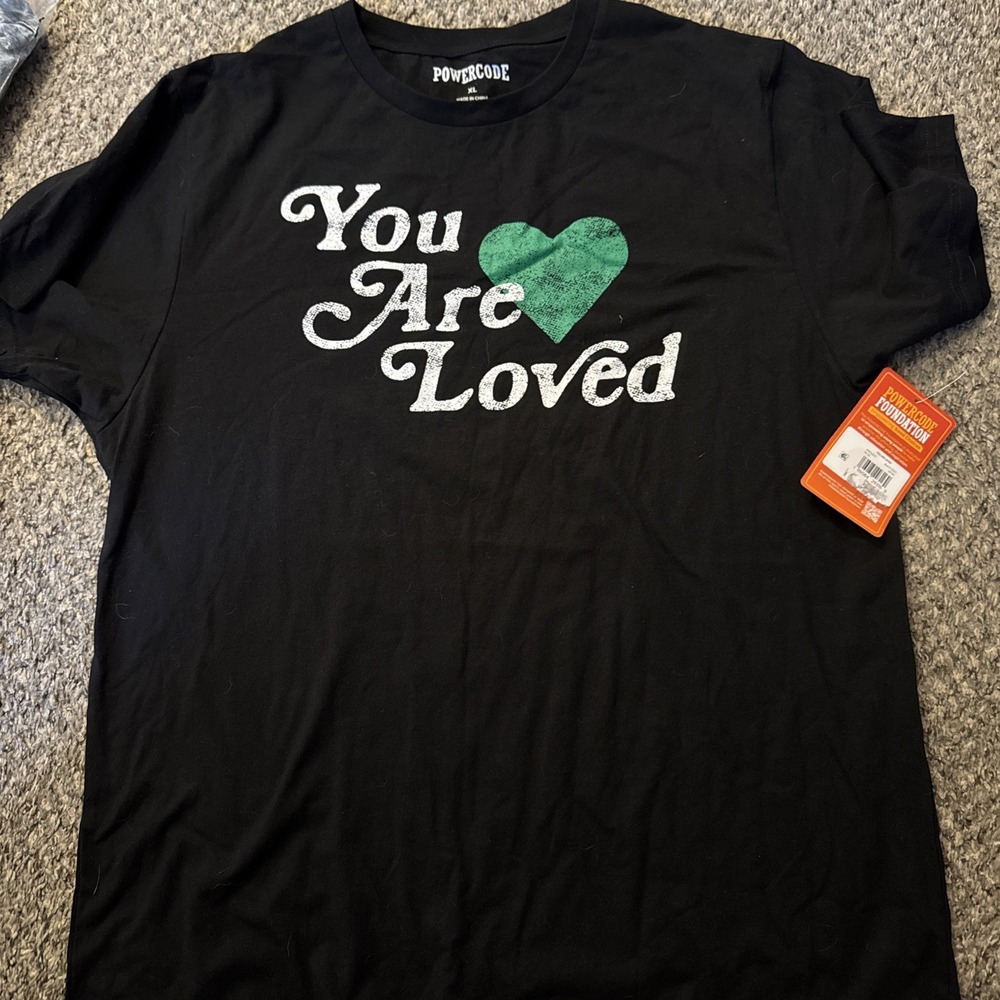 Powercode "You Are Loved" T Shirt Mental Health Black Cotton Blend Men's L